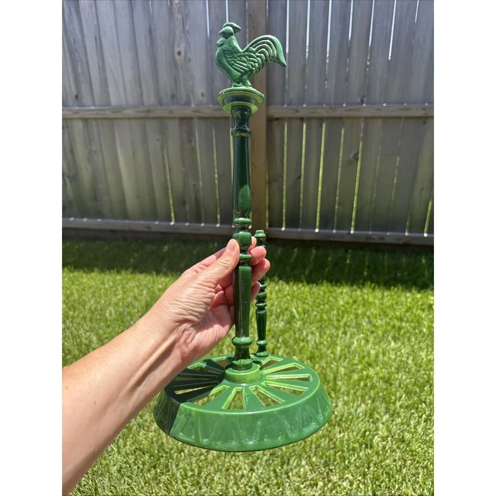 VTG Cast Iron GREEN ROOSTER Paper Towel Holder 15
